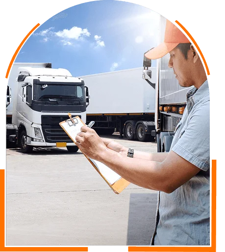 Truck driver checking documents